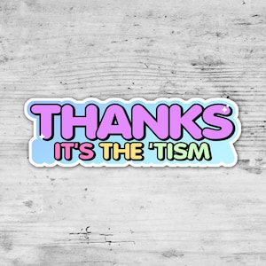 Thanks Its The &#39;Tism, Mental Health Sticker, Autism Sticker, Neuro Divergent Stickers, Funny Die Cut Sticker