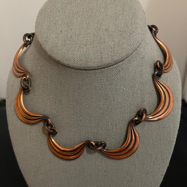 Vintage copper choker necklace, in the style of Renoir.
