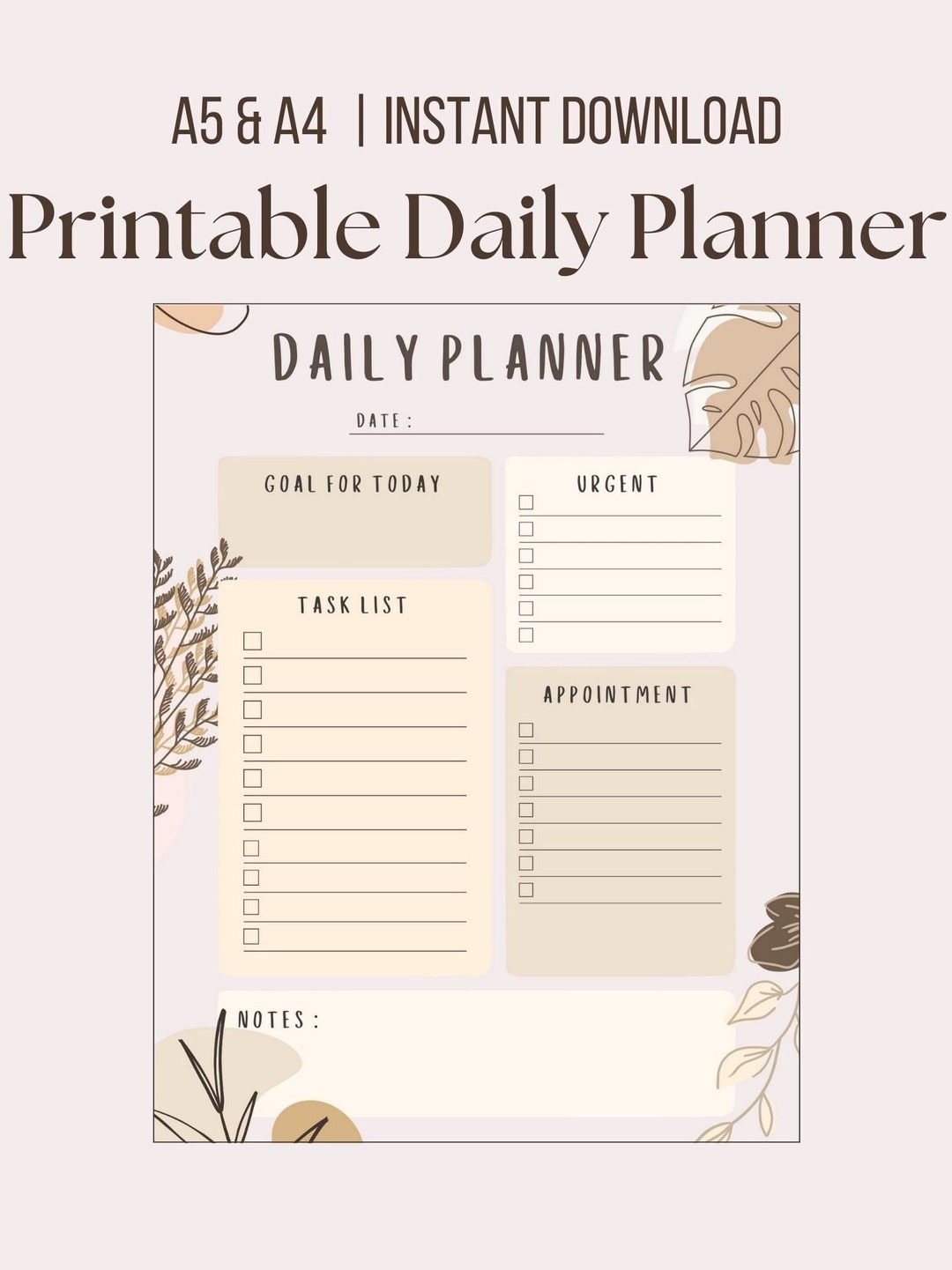 Daily Planner | Printable PDF | A4 and A5 | Instant Download. - Etsy