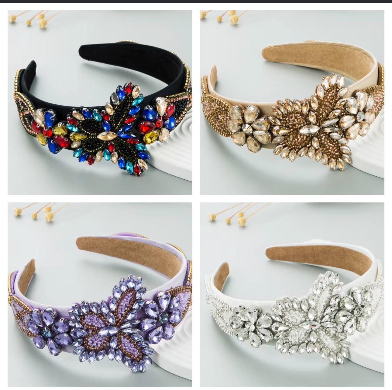 Hand Wired Headband with Crystal Butterflies, Glass Beads and Crystal Rondelles ArtGalleryZen Online Store main image 4