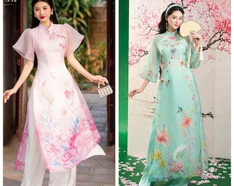 Áo Dài Cách Tân M22 Vải Tơ Mềm Mại / Women Ao Dai / Girl Ao Dai / Luna Ao Dai / Áo Dài Tết / Wedding Party Ao Dai / Vietnamese Ao Dai