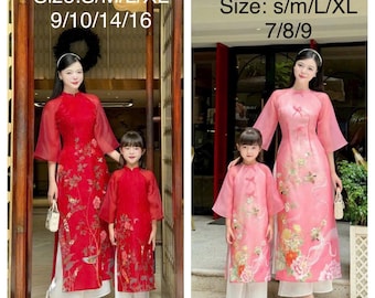 Áo Dài Mẹ Và Bé / Ao Dai Family / Women Ao Dai / Girl Ao Dai / áo dài tết đính kết cao cấp , vietnamese ao dai
