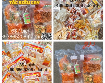 set 5 bịch bánh tráng trộn khô gà sốt tắc siêu cay/ sa tế hành phi/ sa tế tôm/ dẻo sợi thăng long vietnamese food/ bánh tráng trộn