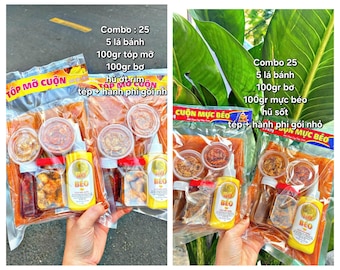 Set Bánh tráng dẻo cay cuộn mực sốt me cay/ set bánh trang dẻo cay cuộn tóp mỡ ớt rim siêu cay / vietnamese food