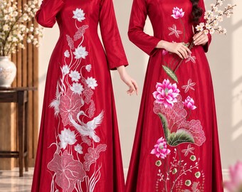 Áo Dài Cưới  RB1/ Party Ao Dai ( embroidery ao dai ), Bridal Dress , Couple Wedding Ao Dai /women ao dai/ red wedding Ao Dai