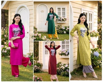 Áo dài cách tân M45 dáng suông / women ao dai / girl ao dai / vietnamese ao dai / Luna Ao Dai / Ao Dai Đi Chùa Đi Lễ ( Áo Dài Gấm Thêu)