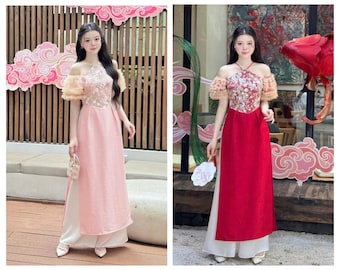 Ao dài cách tân M36 ( Set Ao Dai + Pants) Women Ao Dai/ áo dài việt nam/ vietnamese ao dai / Girl Ao Dai / Áo Dài Tết