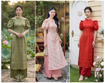 Áo Dài Cách Tân Cổ Yếm Cách Điệu Y1 / Women Ao Dai / Girl Ao Dai / Vietnamese Ao Dai / Áo Dài Tết / Wedding Party Ao Dai / Luna Ao Dai