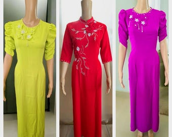 Áo Dài Việt Nam L5 / Women Ao Dai / Girl Ao Dai / Luna Ao Dai / Áo Dài Tết / Vải Lụa Mỹ Đính Kết