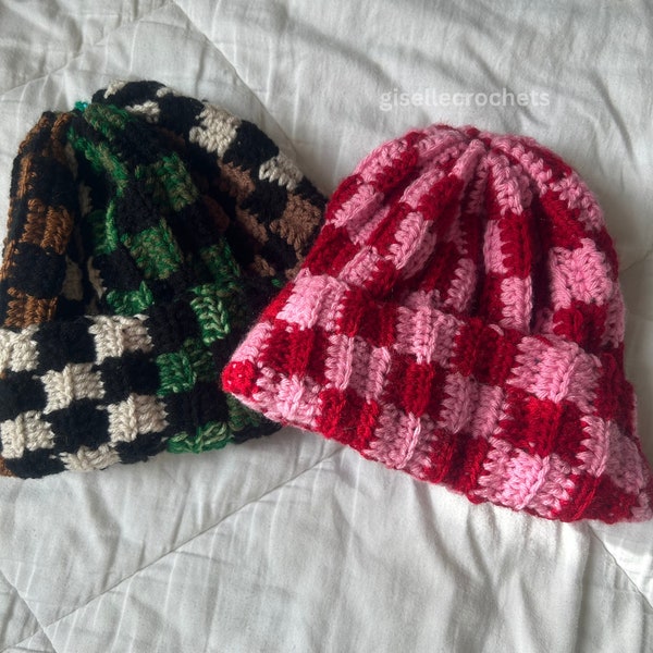 Crochet Checkers Beanie PDF Download Pattern Beginner Friendly Outdoor Hat Festival Hat Accessories Winter