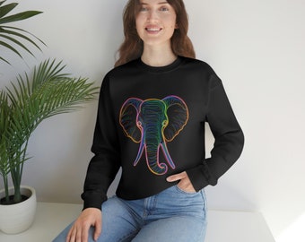 Neon Elephant Line Drawing - Felpa girocollo unisex in misto pesante