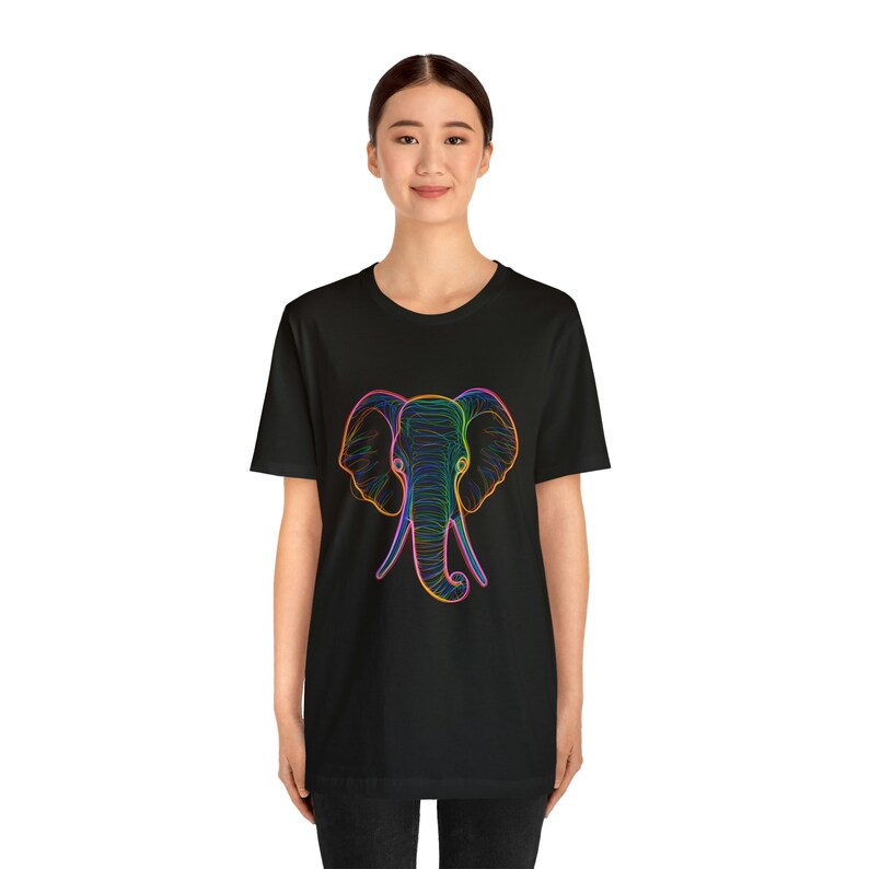 Neon Elephant Line Drawing - Maglietta a maniche corte in jersey unisex immagine 3