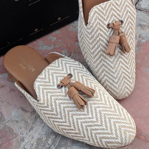 Beige & tan-colored pair of mules | handmade genuine leather mules | men&#39;s shoes jutti