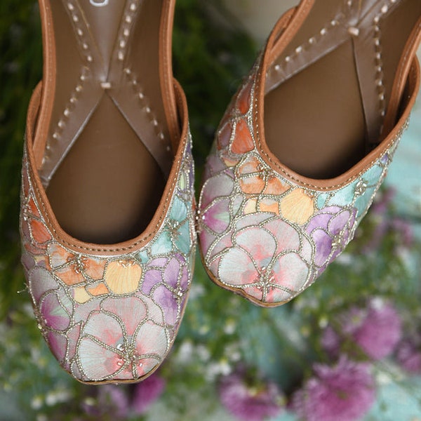 Corsage - multi-coloured juttis - handmade genuine leather punjabi jutti/khussa/mojari/flats/bridal shoes