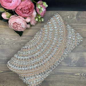 Crystal Embellished Evening bag | Handmade Crystal Bridal Wristlet Clutch | Elegant Envelope Evening Bag | Box Clutches| Embellished Clutch