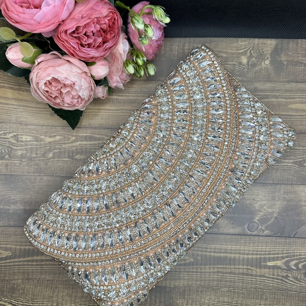 Crystal Embellished Evening bag | Handmade Crystal Bridal Wristlet Clutch | Elegant Envelope Evening Bag | Box Clutches| Embellished Clutch