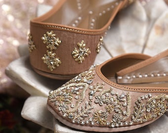 Neutral Taupe base juttis - handmade genuine leather punjabi jutti/khussa/mojari/flats/bridal shoes