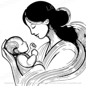 Mother and Child Svg, Motherhood Clip Art, Mother Line Art, Baby Png, Svg Cut File, Newborn Silhouette