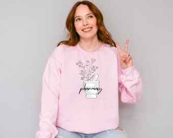 Pharmacy, Mortar and Pestel, Pharmacist Floral Crewneck Sweatshirt