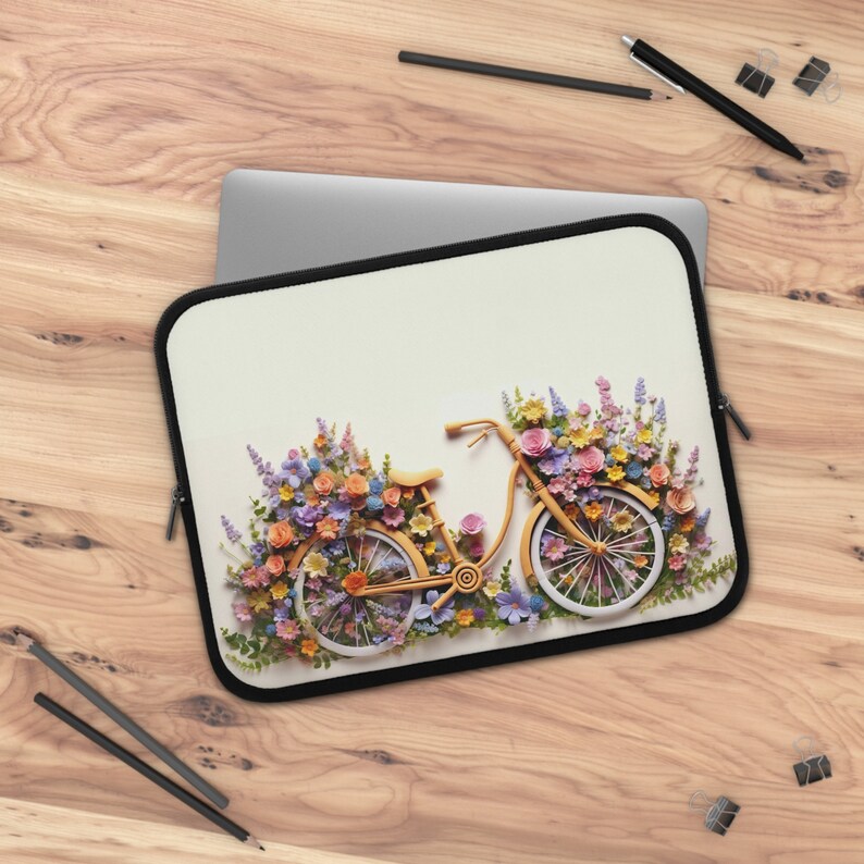 Laptop-Hülle Fahrrad und Blumen Wasserdichte Hülle Beständig gegen Wasser Öl Hitze Beste Schutzhülle Neopren Snug Fit Floral Design Notebook 13"