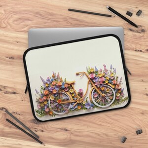 Laptop-Hülle Fahrrad und Blumen Wasserdichte Hülle Beständig gegen Wasser Öl Hitze Beste Schutzhülle Neopren Snug Fit Floral Design Notebook 15"
