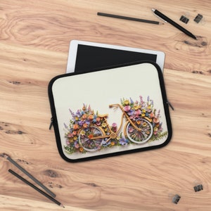 Laptop-Hülle Fahrrad und Blumen Wasserdichte Hülle Beständig gegen Wasser Öl Hitze Beste Schutzhülle Neopren Snug Fit Floral Design Notebook 10"