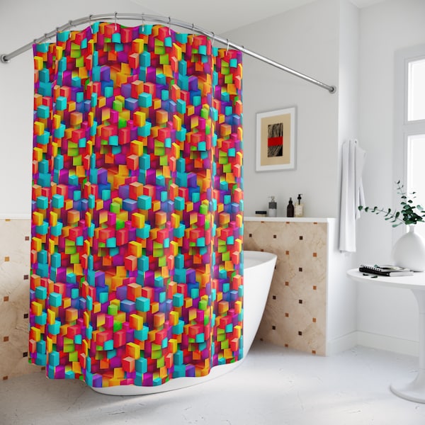 Duschvorhänge Bunte 3D Cube 71 "74" Moderner Luxus Badezimmer Vorhang Einzigartige Douche Panel Boho Bad voll Wasserdicht drapieren