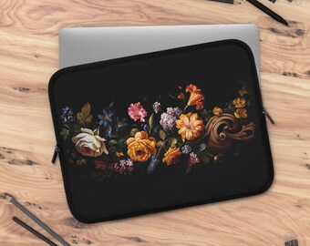 Laptop Sleeve Flowers & wood Waterproof Case Resistant to Water Oil Heat Best Protection Cover Neoprene Snug Fit Floral Design Notebook