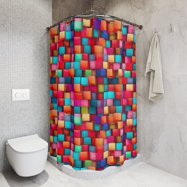Duschvorhänge Bunte 3D Cube 71 "74" Moderner Luxus Badezimmer Vorhang Einzigartige Douche Panel Boho Bad voll Wasserdicht drapieren