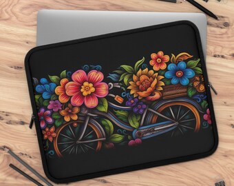 Laptop-Hülle Fahrrad und Blumen Wasserdichte Hülle Beständig gegen Wasser Öl Hitze Beste Schutzhülle Neopren Snug Fit Floral Design Notebook