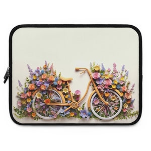 Laptop-Hülle Fahrrad und Blumen Wasserdichte Hülle Beständig gegen Wasser Öl Hitze Beste Schutzhülle Neopren Snug Fit Floral Design Notebook Bild 3