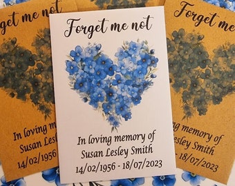 Funeral Favours Flowers Forget Me Not Seed Packets 50 Personalised Remembrance Guest Memorial Heart Envelopes Celebration Of Life Loved One