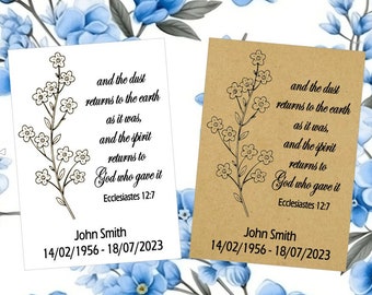 50 Personalised Forget Me Not Funeral Ecclesiastes 12:7 Favor Packets Remembrance Guest Memorial Favors Envelopes Celebration Of Life