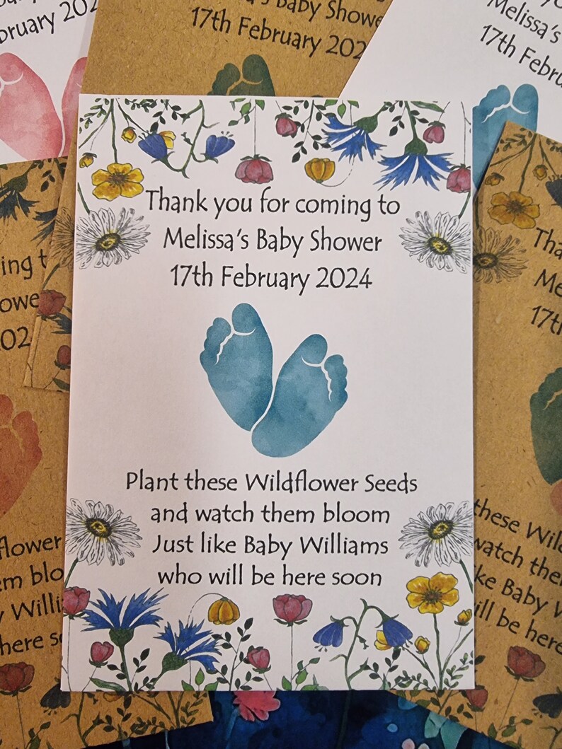 Baby Shower Favours Seed Packets Wildflowers Pink Blue Feet ...