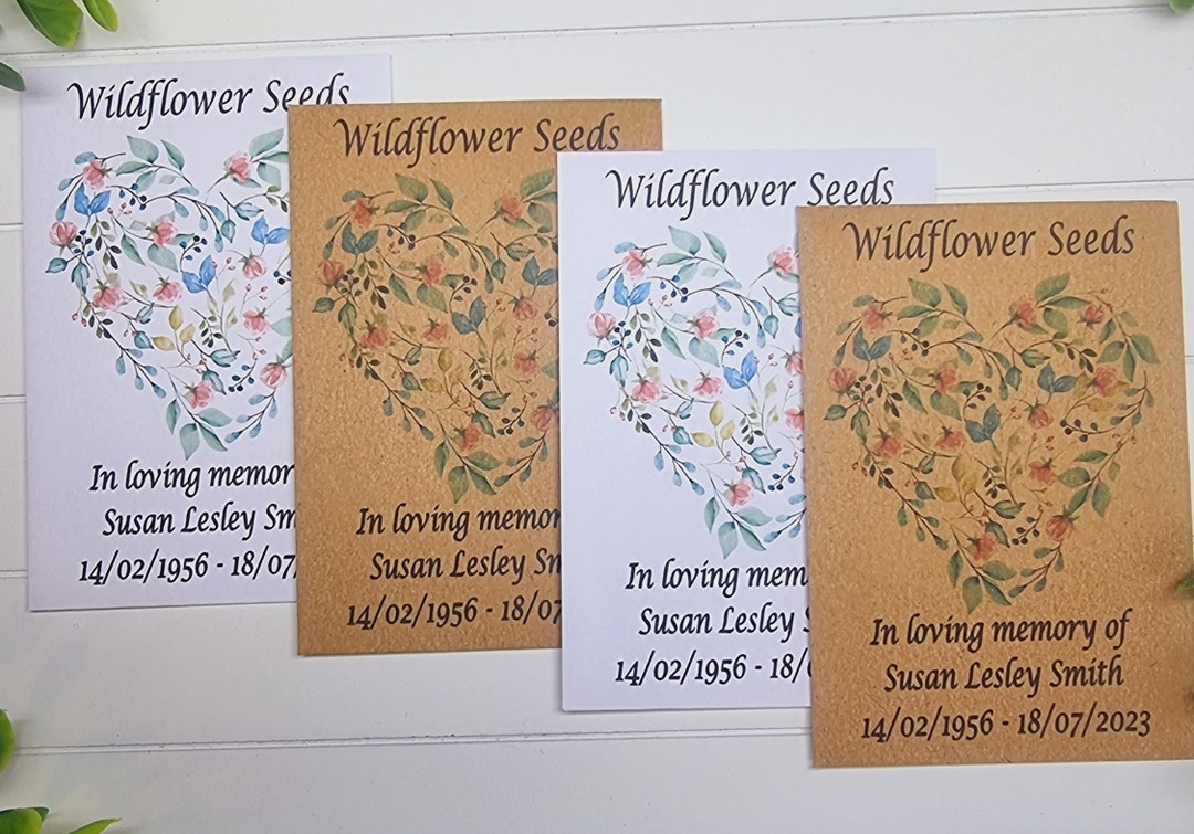 50 Personalised Wildflower Seed Packets Envelopes | Funeral Seed