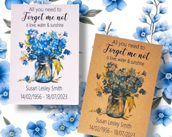 25 Personalised Forget Me Not Funeral Favors Flower Vase Basket Seed Packets Remembrance Guest Memorial Favors Envelopes Celebration Of Life