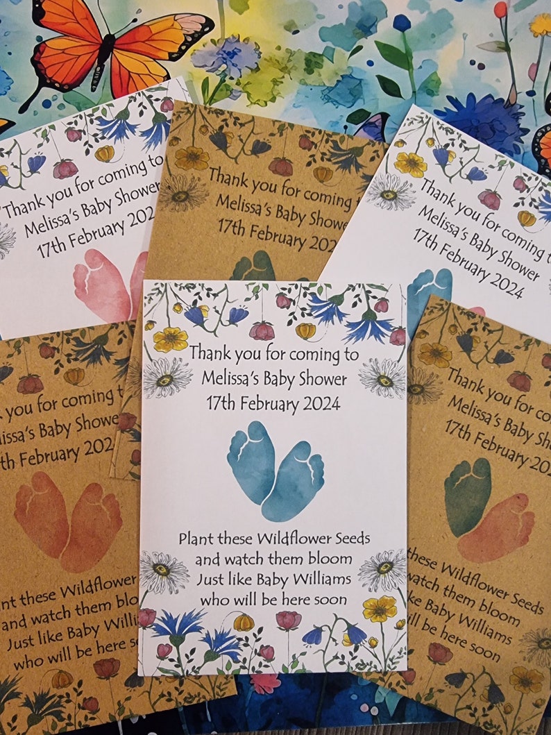 Baby Shower Favours Seed Packets Wildflowers Pink Blue Feet ...