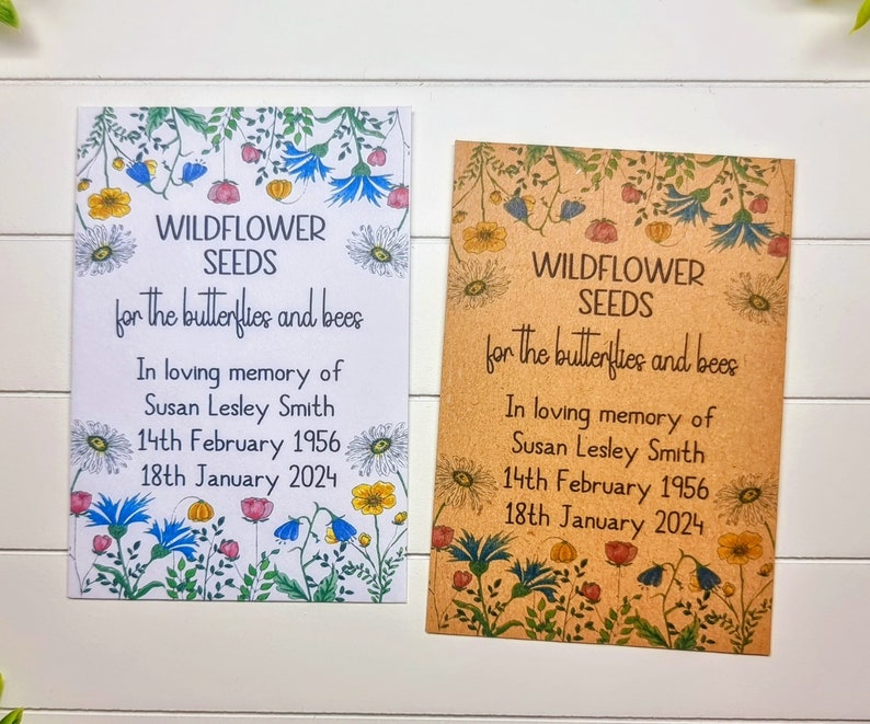 personalised funeral seed packets favours funeral memorial service wildflower seeds for the butterflies and bees