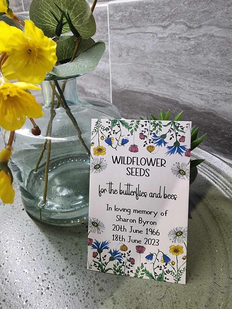 Personalised Wildflower Seed Packets Envelopes Funeral Seed Favours