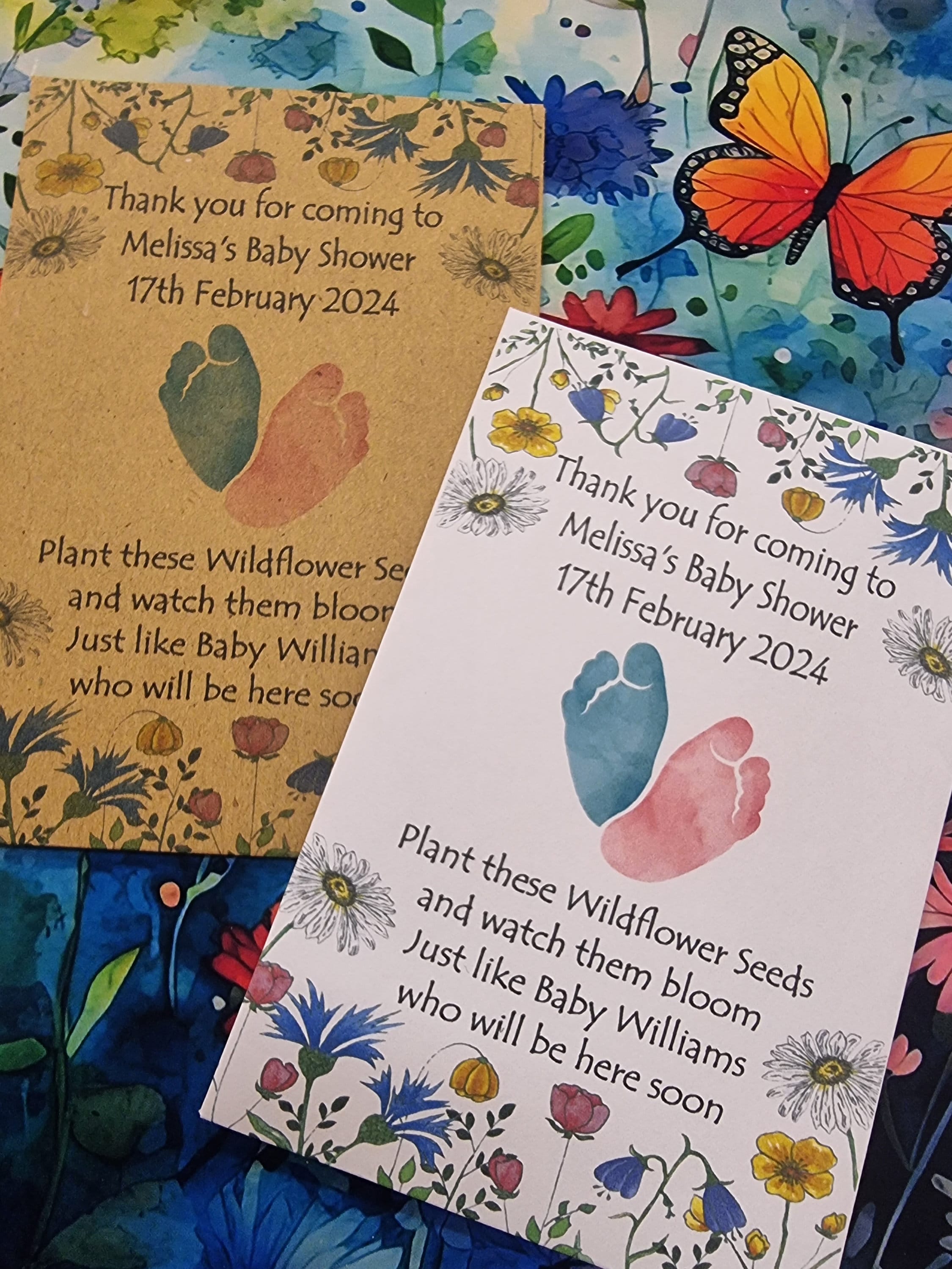 Baby Shower Favours Seed Packets Wildflowers Pink Blue Feet ...