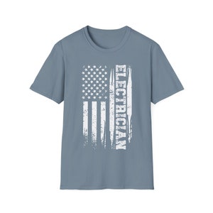 Electrician American Flag Unisex Softstyle T-Shirt, Union Electrician, IBEW, Gifts for Him or Her, Electricians, Electrician Gifts
