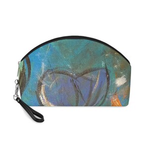 Borsa per il trucco, con opere d'arte astratte originali, piccola borsa per cosmetici, formato da viaggio, borsa per accessori, marsupio, blu, arancione, giallo, nero, bianco