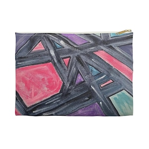 Accessory Pouch, 80s abstract design, makeup bag, travel size pouch, travel, pink, teal, black, purple