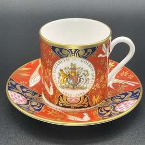Collectible Elizabeth II Golden Jubilee Cup and Saucer. 2002. Royal Worcester. Royal Family. Unique Gift.