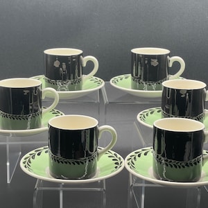 Stylish Espresso Cup Set for Six. Crownford China, Staffordshire. 1930s. Art Deco design.