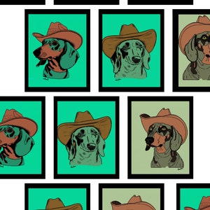 Cowboy Hat Dachshund Gallery Wall | Funky Southwestern Poster Set | Gift for Dog Parents | Aesthetic Wall Art Print | Set of Three (3) 8x10s