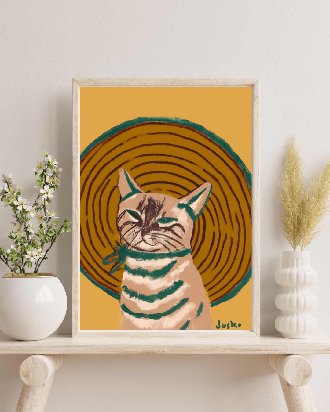 Mid Century Modern Cat Wall Art Print Art Decor Palm Springs Beach