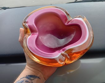 Vintage Alfredo Barbini Murano Art Glass Conch Shell Bowl: Gold