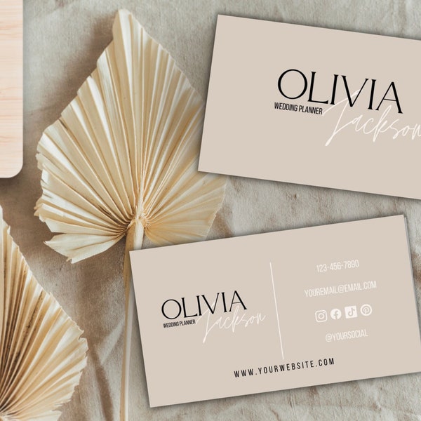 Minimalist Neutral Business Card template, Chic Business Card, Editable Business Card, Elegant Business Card Template, Boho Business Card