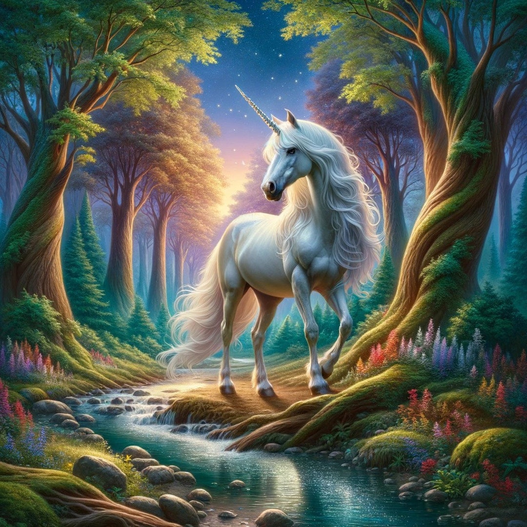 Enchanted Forest Unicorn Coloring Page Mystical Creature in Magical